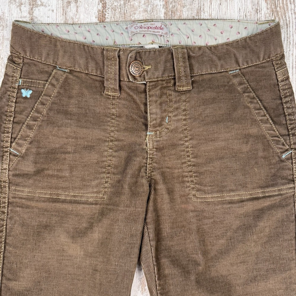 Y2K Aeropostale Brown Corduroy Pants Flare Low RiseCute Butterfly Detail, Sz1/2R - Picture 3 of 9